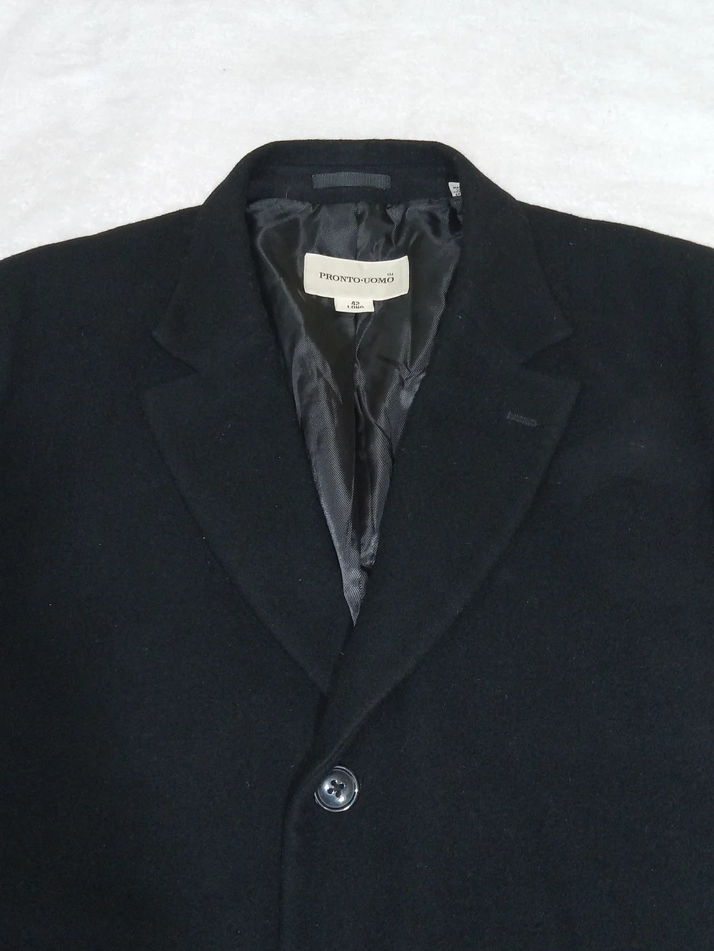 Pronto Uomo Mens 42L Wool Cashmere Blend Black Overcoat Top Coat Long Coat